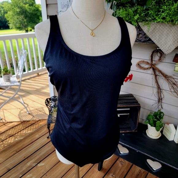 CATALINA ♡ Gorgeous Black Ribbed 1pc Swimsuit with Large Padded Bralette L 12-14 - Picture 9 of 11